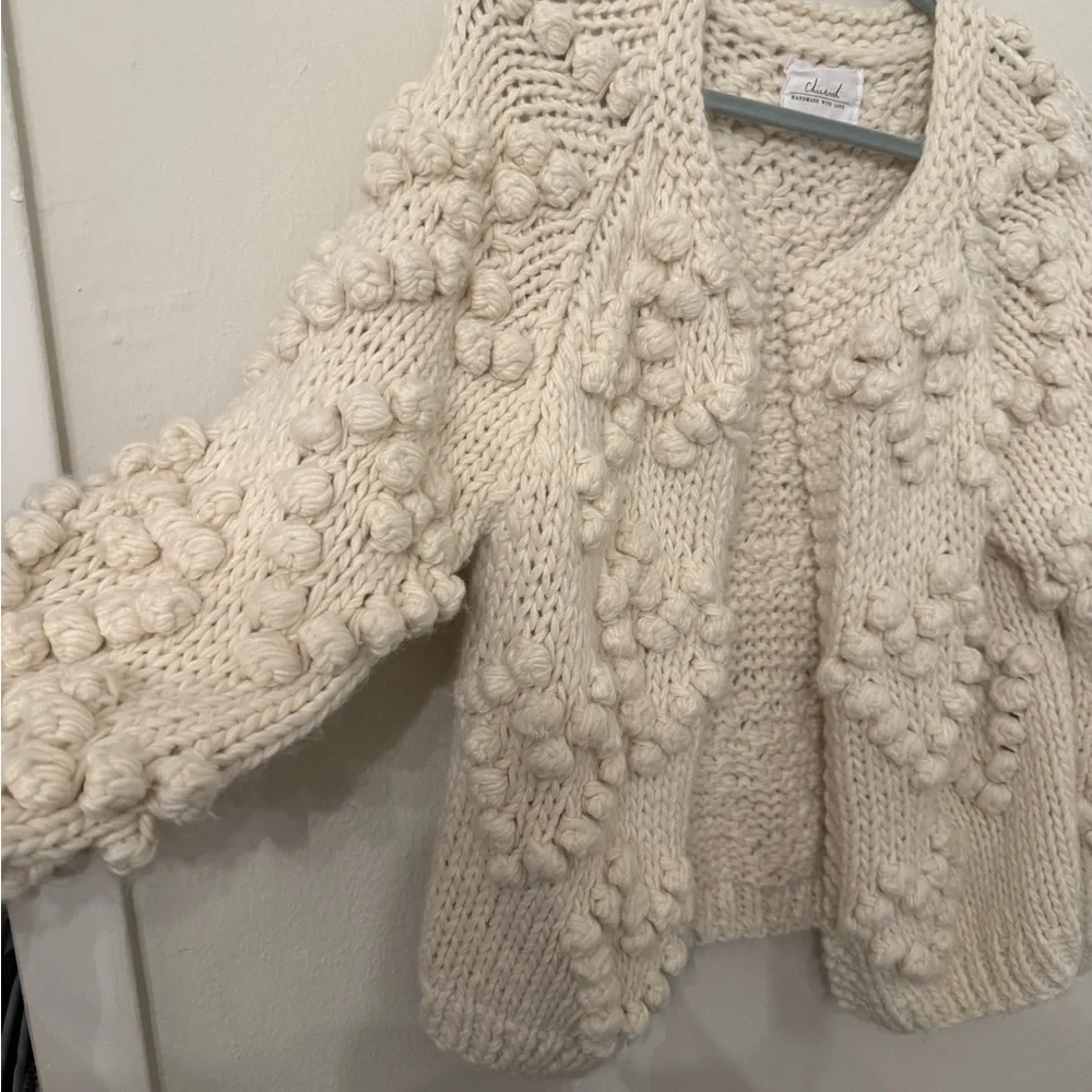 Chicwish Ivory Chunky Pom-Pom Knit Cardigan - Picture 3 of 5